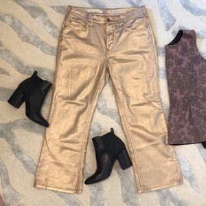 Anthropologie Pilcro High Rise Gold Cropped Flare